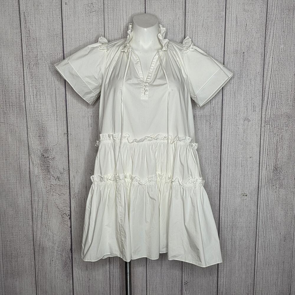 Hunter Bell Merritt Dress White Cotton Prairie Tiered Mini Anthro, sz Medium